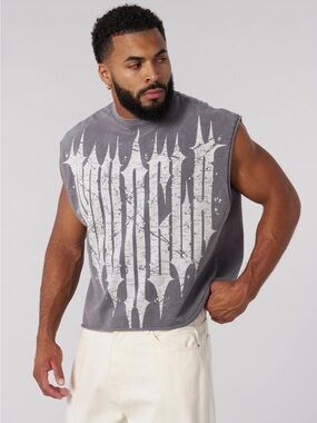 NEW Mens YoungLA 3021 Revenge Crop Cut-Offs Sleeveless Tee - Grey Wash Size L